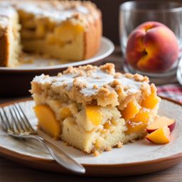 peach cobbler cake with a crumbly crust, savored at a southern-style family dinner. 