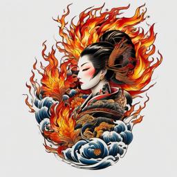 japanese tattoo fire  simple color tattoo,white background