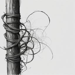 drawing of a vine wrapped around a post  minimal rough sketch scribbles,doodles,black and white