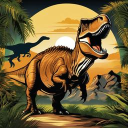 Dinosaur clipart - T-Rex roaring in a prehistoric landscape  