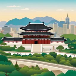 Seoul clipart - Gyeongbokgung Palace and Seoul skyline, ,color clipart vector style