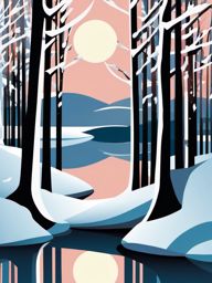 Winter Reflections clipart - Reflective water in a wintry scene, ,vector color clipart,minimal