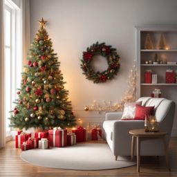 christmas tree clipart transparent background in a cozy living room - adorned for celebration. 