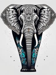 elephant and butterfly tattoo  simple color tattoo, minimal, white background