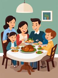 family clipart,gathering around a hearty dinner table 