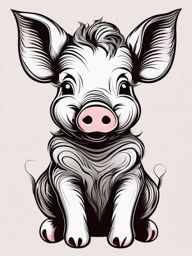 Piglet clipart - Piglet with a curly tail, ,vector color clipart,minimal