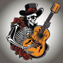 skeleton with guitar tattoo  simple vector color tattoo