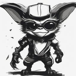 drawing of a gremlin  minimal rough sketch scribbles,doodles,black and white