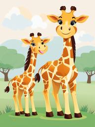 Giraffe clipart - baby giraffe playing with friends  