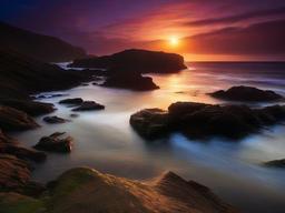 Sunset Wallpaper - Sun dipping below rugged coastline.  sunset background