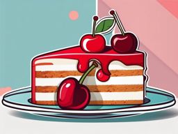 Cake Slice with Cherry Sticker - Cake slice adorned with a cherry, ,vector color sticker art,minimal