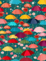 Umbrella clipart - colorful umbrella in a field of flowers  color,minimalist,vector clipart