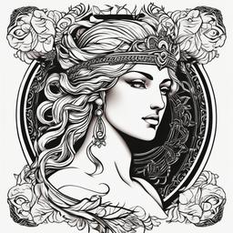 Aphrodite Greek Goddess Tattoo - Capture the essence of Aphrodite in a Greek goddess tattoo, portraying her iconic attributes and mythological significance.  simple color tattoo design,white background