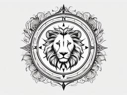 Lion Compass Rose Tattoo - Compass design with lion and rose motifs.  simple vector tattoo,minimalist,white background