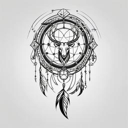 Capricorn Dream Catcher Tattoo - Tattoo combining a dream catcher with Capricorn zodiac symbols.  simple vector tattoo,minimalist,white background