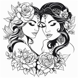 mom and daughter tattoos black and white design 