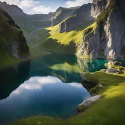 untouched appenzell lakes - sketch the untouched beauty of appenzell's lesser-known lakes, with clear waters and alpine surroundings. 