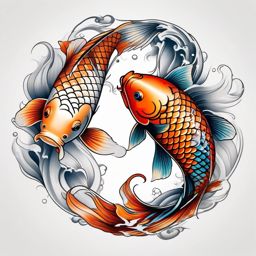 2 Koi Fish Tattoo,a tattoo showcasing two graceful koi fish, representing partnership, unity, and determination. , color tattoo design, white clean background