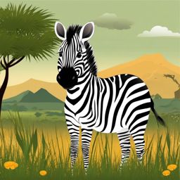 Cute Zebra in the African Grasslands  clipart, simple