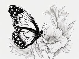 Butterfly perched on a flower tattoo. Nature's delicate embrace.  minimalist black white tattoo style