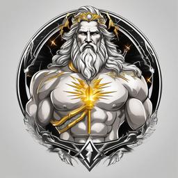 Zeus Tattoo with Lightning - Showcase the dynamic force of Zeus with a tattoo featuring the god and bolts of lightning, representing his dominion over the heavens.  simple color tattoo, white background