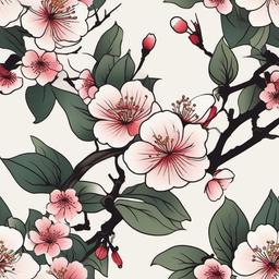 Cherry Blossom Tattoo Japanese Style - Traditional, cultural, symbolic beauty.  simple color tattoo,white background,minimal