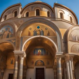 byzantine basilicas, adorned with intricate mosaics, shine beneath the greek sun in athens, greece. 