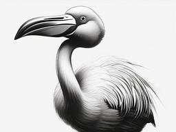 drawing of a cartoon flamingo with a big beak  minimal rough sketch scribbles,doodles,black and white