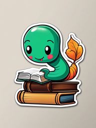 Bookworm Sticker - Happy worm reading a tiny book, ,vector color sticker art,minimal