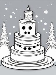 Cake Coloring Pages - Snowman cake for winter celebrations  simple coloring pages