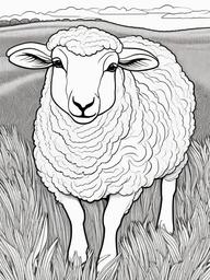 Farm Animal Coloring Pages - Sheep with a fluffy wool coat in a meadow  simple coloring pages