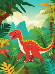 Dinosaur clipart - dinosaur playing in a colorful forest  