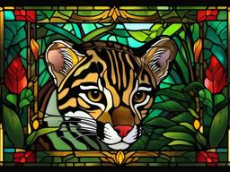 Stained Glass Ocelot - Ocelot hiding in jungle shadows  