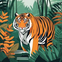 Bengal Tiger Clip Art - Bengal tiger in the jungle,  color vector clipart, minimal style