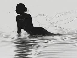 drawing of a body underwater  minimal rough sketch scribbles,doodles,black and white