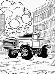 Monster Truck with Explosions Coloring Pages - Action-Packed Truck Scene with Explosions  minimal black outline printable sheet, coloring page