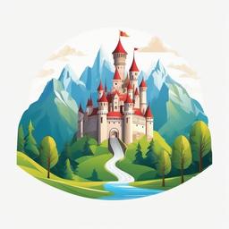 Majestic castle in the middle of a valley clipart.  vector style illustration, white background