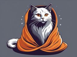 Cat in a wizard's robe, casting magical spells  minimalist color design, white background, t shirt vector art