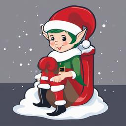 Elf clipart - elf sitting in a giant Christmas stocking  color,minimalist,vector clipart