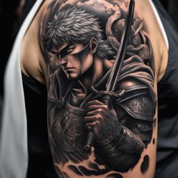 intricate berserk tattoo capturing the essence of the manga and its iconic characters. 