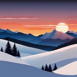 Sunset over Snowy Peaks clipart - A serene sunset in snowy mountains, ,vector color clipart,minimal