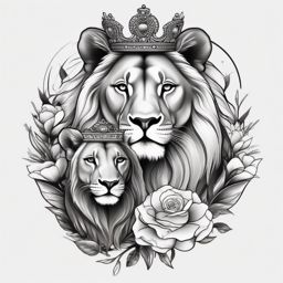 Queen lioness and cub tattoo, Tattoos showcasing the nurturing and regal qualities of lionesses. , color tattoo designs, white clean background