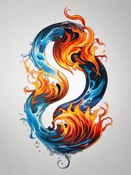 water and fire yin yang tattoo  simple color tattoo,white background