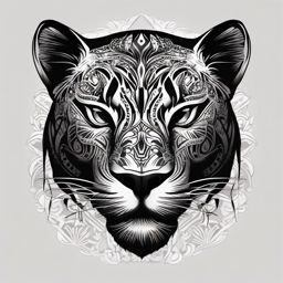 Sleek black panther tattoo. Elegance in the shadows.  color tattoo, white background