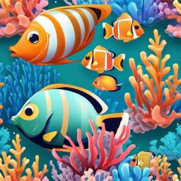Tropical Fish and Coral Reef Emoji Sticker - Snorkeling delight, , sticker vector art, minimalist design