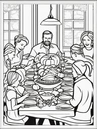 Feasting Family Coloring Pages - Togetherness Around the Thanksgiving Table  minimal black outline printable sheet, coloring page