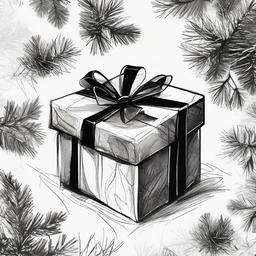 drawing of christmas gift  minimal rough sketch scribbles,doodles,black and white