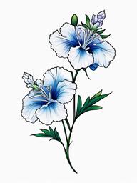 Larkspur and Carnation Tattoo,Charm of larkspur  simple color tattoo,minimal vector art,white background