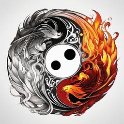 fire yin yang tattoo  simple color tattoo,white background