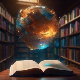Sentient book in a library imparts knowledge to those who read it, changing their destinies. hyperrealistic, intricately detailed, color depth,splash art, concept art, mid shot, sharp focus, dramatic, 2/3 face angle, side light, colorful background